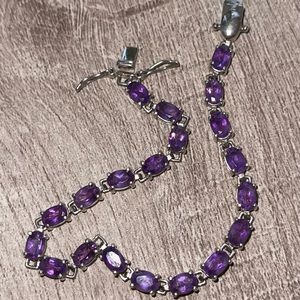 Vintage Sterling Silver African Amethyst Tennis Braclet Approx 7"